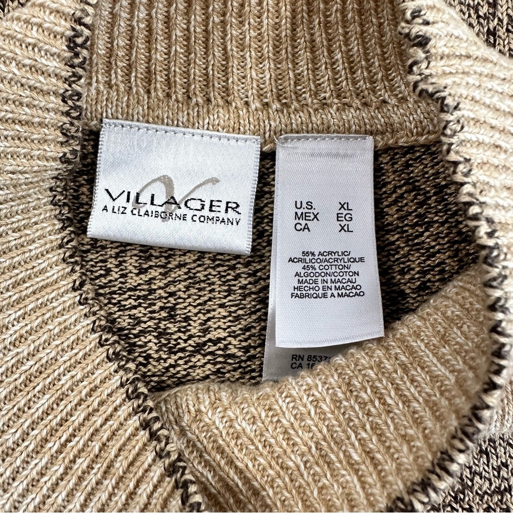 Vintage Liz Claiborne Villager Fair Isle Sweater Vest XL Mock Neck Brown Red - Picture 3 of 8